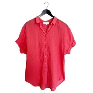 Xirena Channing Rolled Short Sleeve Collar Button Front Cotton Shirt Red Orange